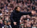 Antonio Conte, Manager of Tottenham Hotspur reacts during the Premier League match between Tottenham Hotspur and Newcastle United at Tottenham Hotspur Stadium on April 03, 2022 in London, England. (Photo by Ryan Pierse/Getty Images)
