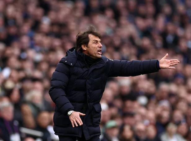 Antonio Conte, Manager of Tottenham Hotspur reacts during the Premier League match between Tottenham Hotspur and Newcastle United at Tottenham Hotspur Stadium on April 03, 2022 in London, England. (Photo by Ryan Pierse/Getty Images)