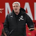 Newcastle United's English head coach Steve Bruce gestures on the touchline during the English Premier League football match between Manchester United and Newcastle at Old Trafford in Manchester, north west England, on February 21, 2021.