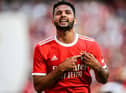 Benfica's Portuguese forward Goncalo Ramos celebrates after scoring during the UEFA Champions League third qualifying round  first leg football match between SL Benfica and FC Midtjylland at Luz stadium in Lisbon on August 2, 2022. (Photo by PATRICIA DE MELO MOREIRA / AFP) (Photo by PATRICIA DE MELO MOREIRA/AFP via Getty Images)