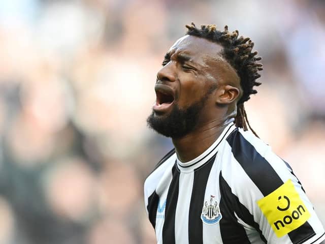 Allan Saint-Maximin of Newcastle United reacts after missing a chance during the Premier League match between Newcastle United and Manchester United at St. James Park on April 02, 2023 in Newcastle upon Tyne, England. (Photo by Michael Regan/Getty Images)