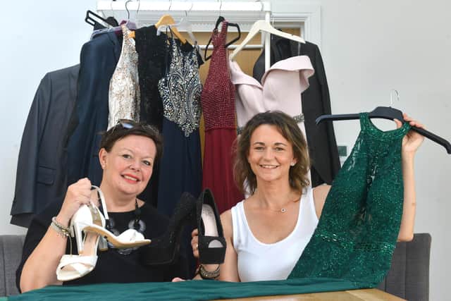 Paula Fowler, left and Melanie Munroe have launched their prom appeal to raise funds for Cancer Research UK. Image, Sunderland Echo.