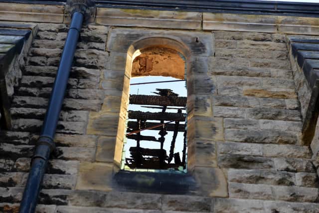 The inside of the church looks much as it did the day after the 2017 fire.