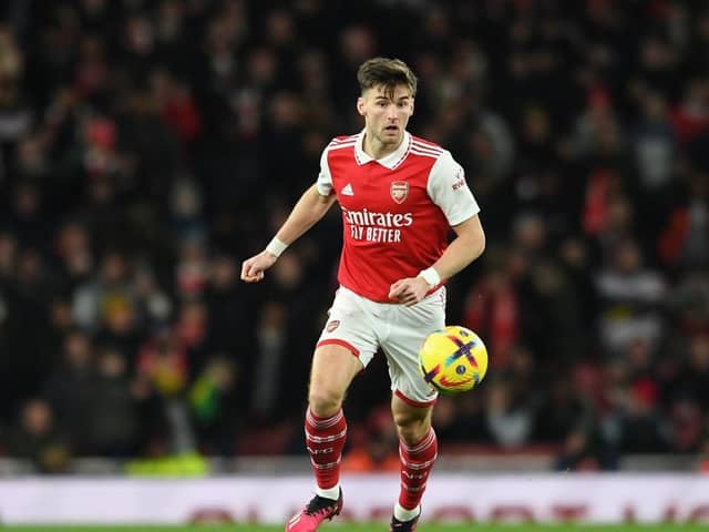 LONDON, ENGLAND - MARCH 01: Kieran Tierney of Arsenal during the Premier League match between Arsenal FC and Everton FC at Emirates Stadium on March 01, 2023 in London, England. (Photo by David Price/Arsenal FC via Getty Images)