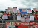Campaigners outside South Tyneside District Hospital protesting over the closure of the midwife led birthing unit, which has been closed since January.