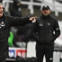Newcastle United manager Steve Bruce reacts on the touchline during the Premier League match between Newcastle United and Southampton at St. James's Park on February 6, 2021.