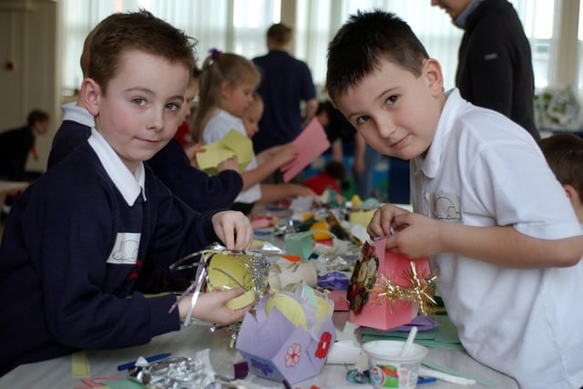 Pupils from Temple Park Junior School made Easter baskets from recycled paper and other material in 2005.