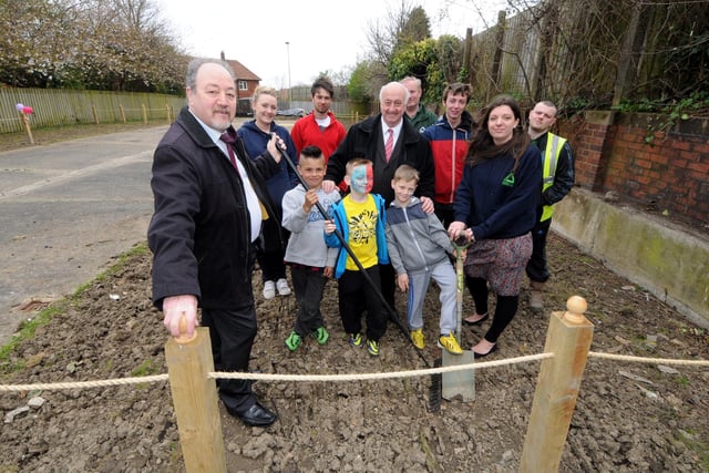Forber Avenue's new Groundwork community allotment got the headlines in 2014. In the picture were Coun Jim Foreman with staff members, children and Coun Alex Donaldson (middle).