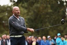 VIRGINIA WATER, ENGLAND - MAY 20:  Former Footballer Alan Shearer tees off during the Pro-Am ahead of the BMW PGA Championship at Wentworth on May 20, 2015 in Virginia Water, England.  (Photo by Ross Kinnaird/Getty Images)