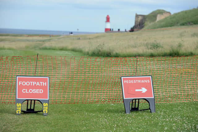 The cliff top path was closed off between Souter Lighthouse and Marsden Grotto due to erosion in 2019.