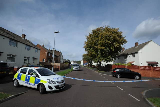 Police cordon around a property at Chevington, Leam Lane Estate, Gateshead, after a man was fatal stabbed.