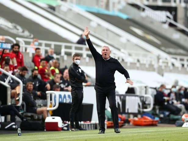 Newcastle United's English head coach Steve Bruce (C) gestures during the English Premier League football match between Newcastle United and Liverpool at St James' Park in Newcastle-upon-Tyne, north east England on July 26, 2020.