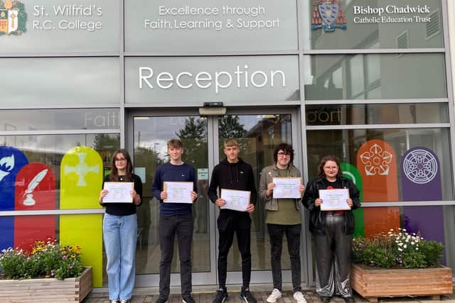 St Wilfrid's A-Level students with their results.