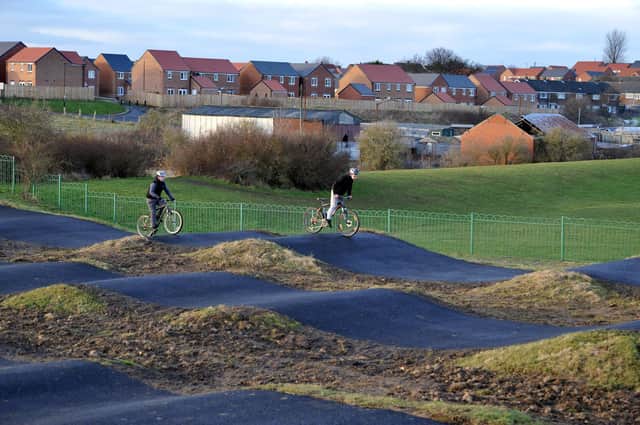 Cyclists Gary Smith and Lewis Cowdell in action at the newly improved BMX track.