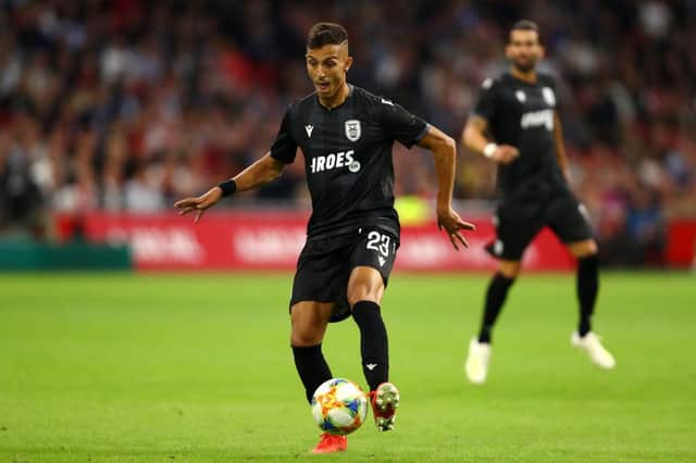 AMSTERDAM, NETHERLANDS - AUGUST 13: Dimitris Giannoulis of PAOK in action during the UEFA Champions League 3rd Qualifying match between Ajax and PAOK Thessaloniki at Johan Cruyff Arena on August 13, 2019 in Amsterdam, Netherlands. (Photo by Dean Mouhtaropoulos/Getty Images)