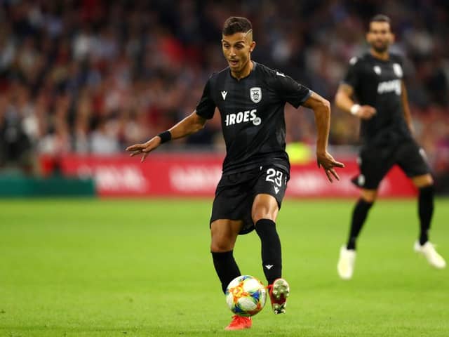 AMSTERDAM, NETHERLANDS - AUGUST 13:  Dimitris Giannoulis of PAOK in action during the UEFA Champions League 3rd Qualifying match between Ajax and PAOK Thessaloniki at Johan Cruyff Arena on August 13, 2019 in Amsterdam, Netherlands. (Photo by Dean Mouhtaropoulos/Getty Images)