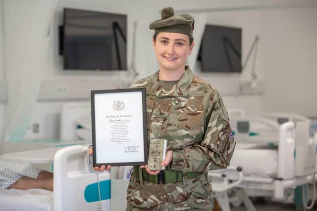 Student nurse Hayley took her Oath of Allegiance last year to the 251 Medical Squadron.