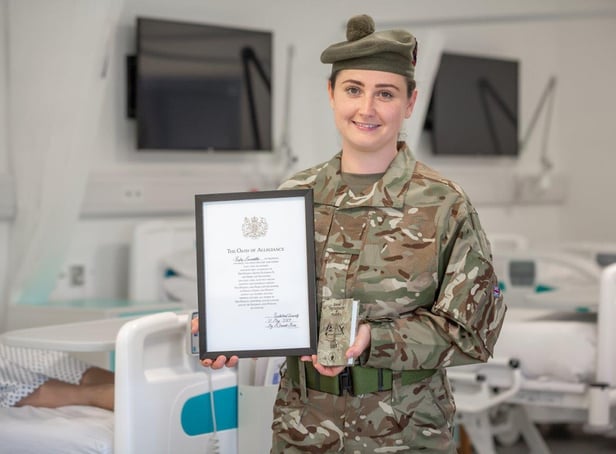 Student nurse Hayley took her Oath of Allegiance last year to the 251 Medical Squadron.
