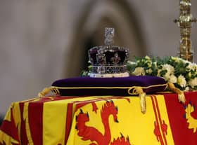 The Queen lying in state in Westminster Hall.