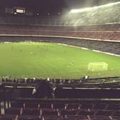 The sparse Nou Camp crowd for Newcastle United's Champions League game against Barcelona on November 26, 1997.