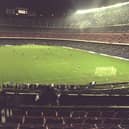 The sparse Nou Camp crowd for Newcastle United's Champions League game against Barcelona on November 26, 1997.