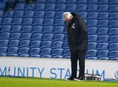 Steve Bruce, Manager of Newcastle United looks dejected during the Premier League match between Brighton & Hove Albion and Newcastle United at American Express Community Stadium on March 20, 2021 in Brighton, England.