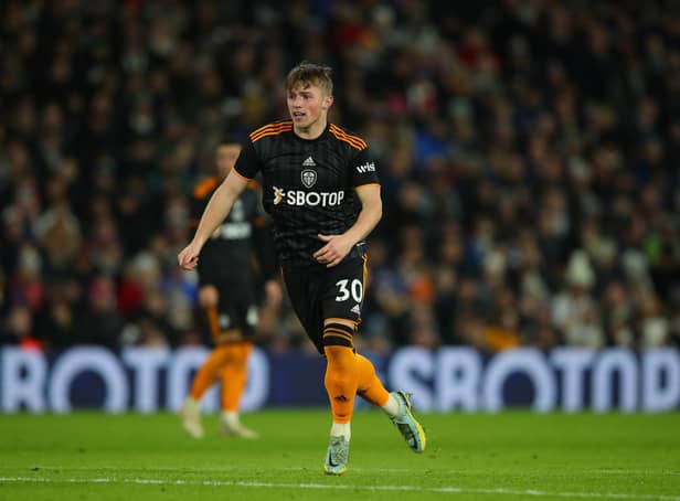 LEEDS, ENGLAND - DECEMBER 21: Joe Gelhardt of Leeds United in action during the Friendly match between Leeds United and AS Monaco at Elland Road on December 21, 2022 in Leeds, England. (Photo by Ashley Allen/Getty Images)