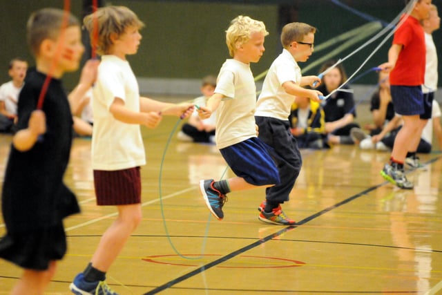 Pupils from feeder schools of St Wilfrid's taking part in their skipping festival at the Temple Park Centre 8 years ago. Recognise anyone?