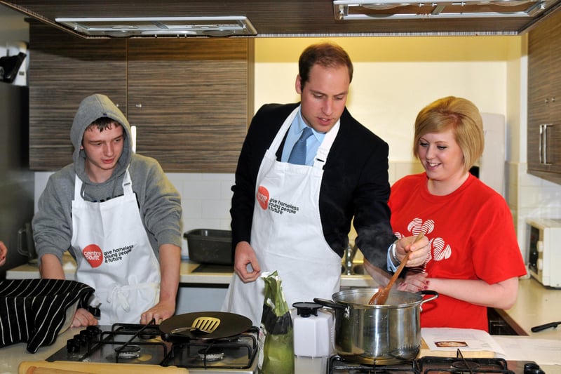 The Duke of Cambridge was pictured making chapatis in with Michael Mullen and Jenna Sams, right on his visit to see the work of the End Youth Homelessness Campaign in 2013.
