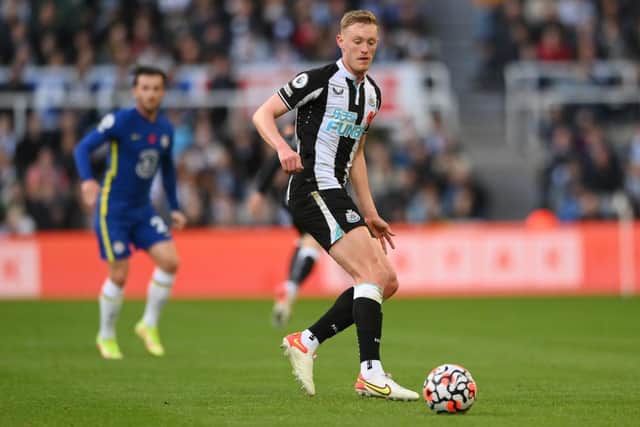 Newcastle player Sean Longstaff in action during the Premier League match between Newcastle United and Chelsea at St. James Park on October 30, 2021 in Newcastle upon Tyne, England. (Photo by Stu Forster/Getty Images)