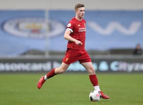 MANCHESTER, ENGLAND - JANUARY 05: Tony Gallacher of Liverpool FC on the ball during Manchester City v Liverpool FC U23's at The Academy Stadium on January 05, 2020 in Manchester, England. (Photo by Charlotte Tattersall/Getty Images)