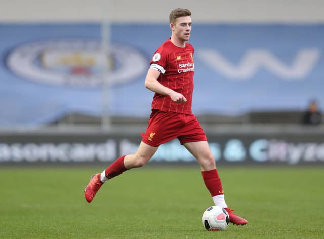 MANCHESTER, ENGLAND - JANUARY 05: Tony Gallacher of Liverpool FC on the ball during Manchester City v Liverpool FC U23's at The Academy Stadium on January 05, 2020 in Manchester, England. (Photo by Charlotte Tattersall/Getty Images)