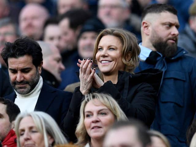 Newcastle United's owners Amanda Staveley (C) applauds ahead of the English Premier League football match between Newcastle United and Fulham at St James' Park in Newcastle-upon-Tyne, north-east England on January 15, 2023. (Photo by OLI SCARFF/AFP via Getty Images)