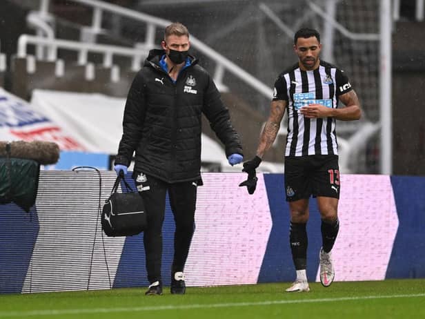 NEWCASTLE UPON TYNE, ENGLAND - FEBRUARY 06: Callum Wilson of Newcastle United reacts as he leaves the pitch during the Premier League match between Newcastle United and Southampton at St. James Park on February 06, 2021 in Newcastle upon Tyne.