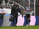 NEWCASTLE UPON TYNE, ENGLAND - FEBRUARY 06: Callum Wilson of Newcastle United reacts as he leaves the pitch during the Premier League match between Newcastle United and Southampton at St. James Park on February 06, 2021 in Newcastle upon Tyne.