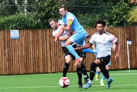 Darius Osei's late penalty secured a point for South Shields in a topsy-turvy encounter with Marine on Saturday. Picture Kev Wilson.