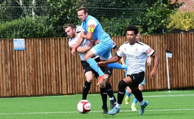 Darius Osei's late penalty secured a point for South Shields in a topsy-turvy encounter with Marine on Saturday. Picture Kev Wilson.