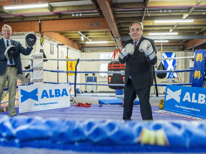Alba Party leader Alex Salmond joined by Alba candidate Kenny MacAskill for a 'fight for independence' photo shoot at Alex Arthur’s Boxing Gym on Rose Street, Edinburgh.