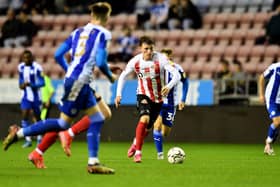 Nathan Broadhead playing for Sunderland against Wigan in the Carabao Cup.