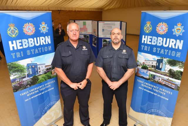 A public consultation was held for the new Hebburn Tri-Station, with Tyne and Wear Fire and Rescue Service area manager David Leach, left and group manager Steve Burdis.