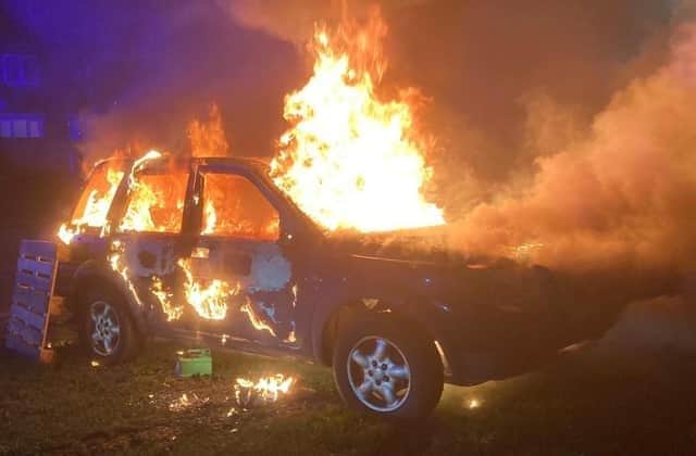 A car which was set ablaze in Cato Square, Sunderland, over the week of Bonfire Night