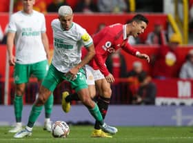 Bruno Guimaraes is back from suspension and is set to face Manchester United on Sunday (Photo by IAN HODGSON/AFP via Getty Images)
