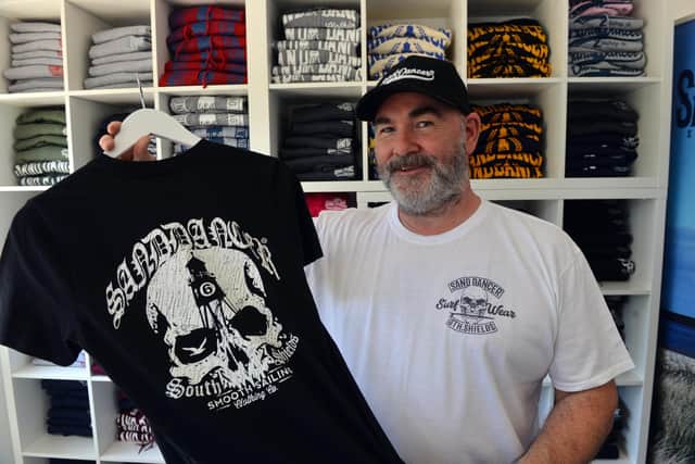Sanddancer Clothing Co. owner, Andy Campbell, inside the new shop on Amos Ayre Place in the Bede ward.