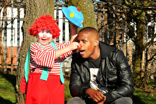 SAFC star Nedum Onuoha did something funny for money by clowning for cash with 7-year old Max Swainston on a Red Nose Day visit to St. Cuthbert's RC Primary School in Seaham 11 years ago.