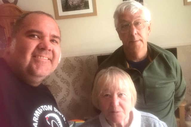 Wayne Groves with his stepmother Linda Flood and dad George Flood.