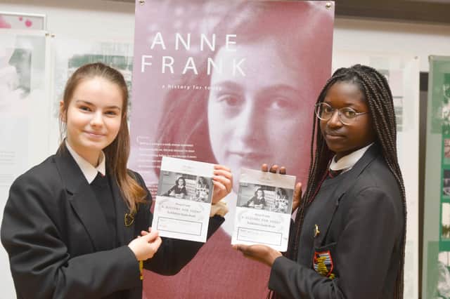 Tour guides and Anne Frank ambassadors Olivia and Nery, both 14.