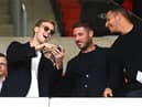 SUNDERLAND, ENGLAND - JULY 31: Sunderland chairman Kyril Louis-Dreyfus (l) shares a joke during the Sky Bet Championship between Sunderland and Coventry City at Stadium of Light on July 31, 2022 in Sunderland, England. (Photo by Stu Forster/Getty Images)