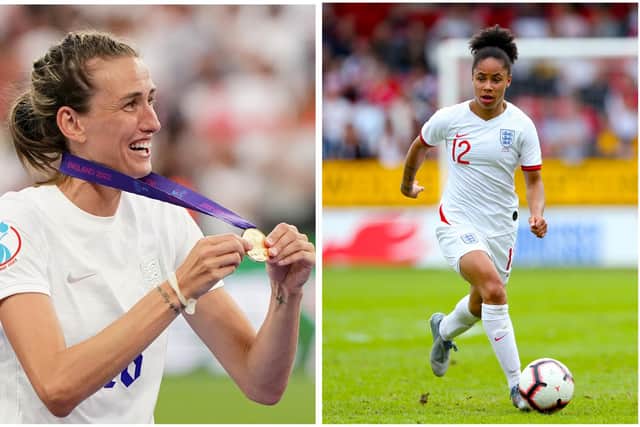 Local England heroes Jill Scott (left) and Demi Stokes