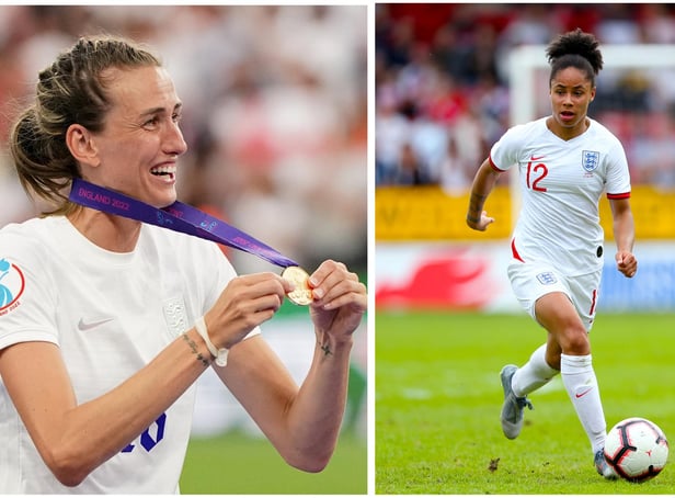 Local England heroes Jill Scott (left) and Demi Stokes