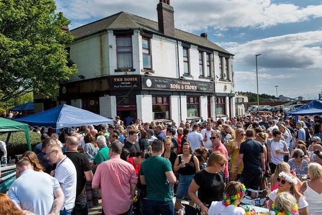 Crowds outside the Rose and Crown at Rosiefest in 2019. Photo credit: Lee Hogan